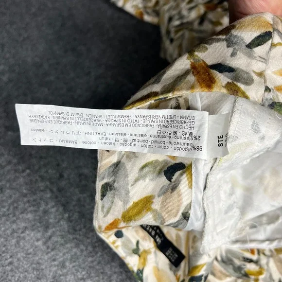 Zara Basic Pants Womens 4 Yellow Leaf Print Slim Ankle Chino Trousers Cotton - Picture 11 of 16